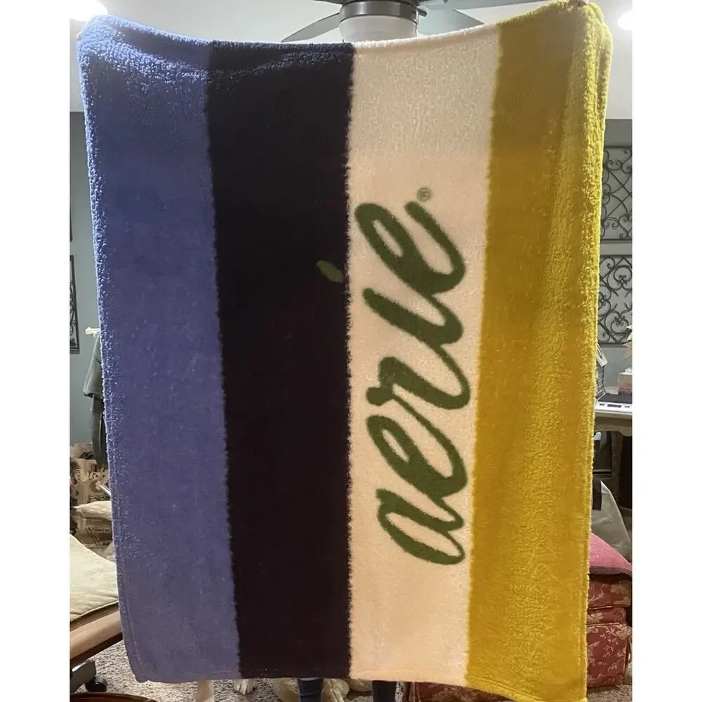 Aerie 50X60” Super Soft Tri-Color Striped Sherpa Fleece Throw Blanket Dorm Decor